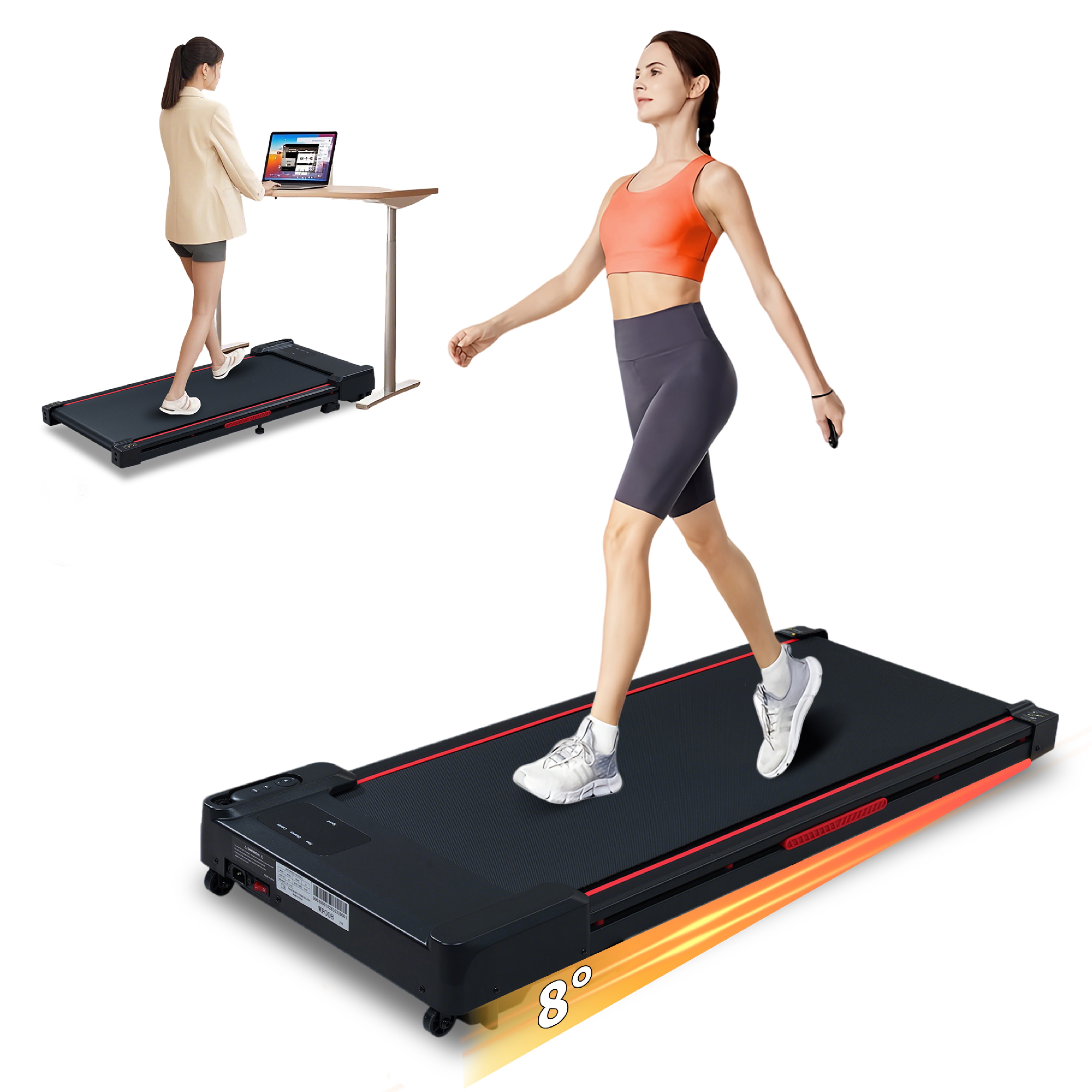 Walking Pad Treadmill With 8° Incline, Remote Control 2.5HP Portable Compact Treadmills For Home Office, Treadmill 220 Lb Capacity, LED Display_voghion.com